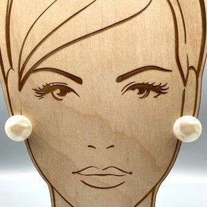 Elegant Faux Pearl Button Earrings with Faceted Baroque Look, Vintage Chic Clip
